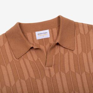 Brown Knit Polo Shirt Japanese Pattern